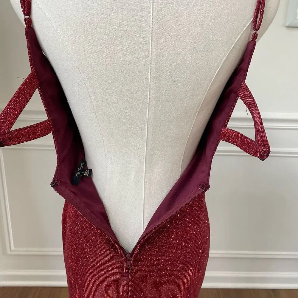 City Triangles Red Glitter Metallic Cocktail Dress Strappy Back 3